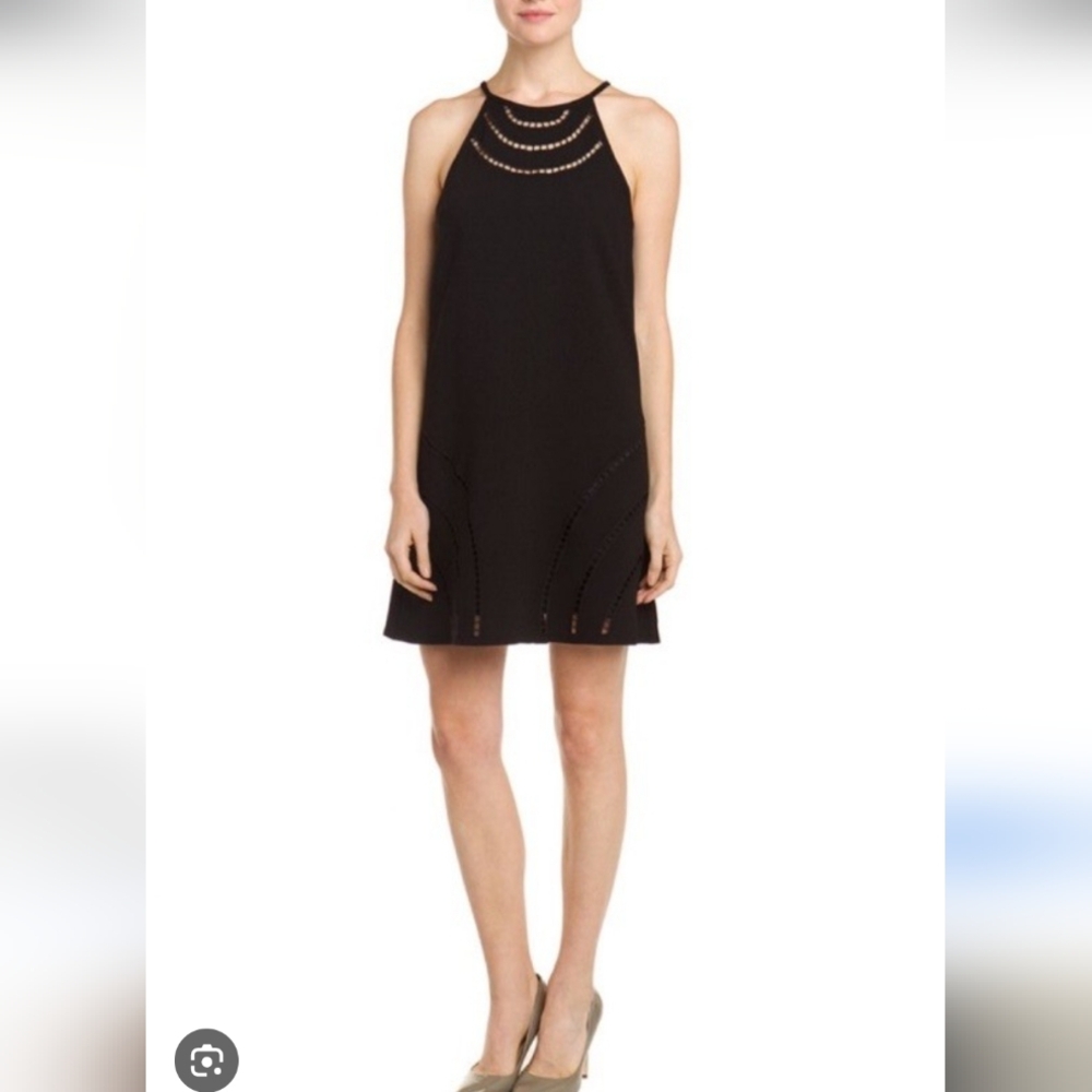 Trina Turk Black Sleeveless Shift Dress w/ Eyelet Trim, Sz 14